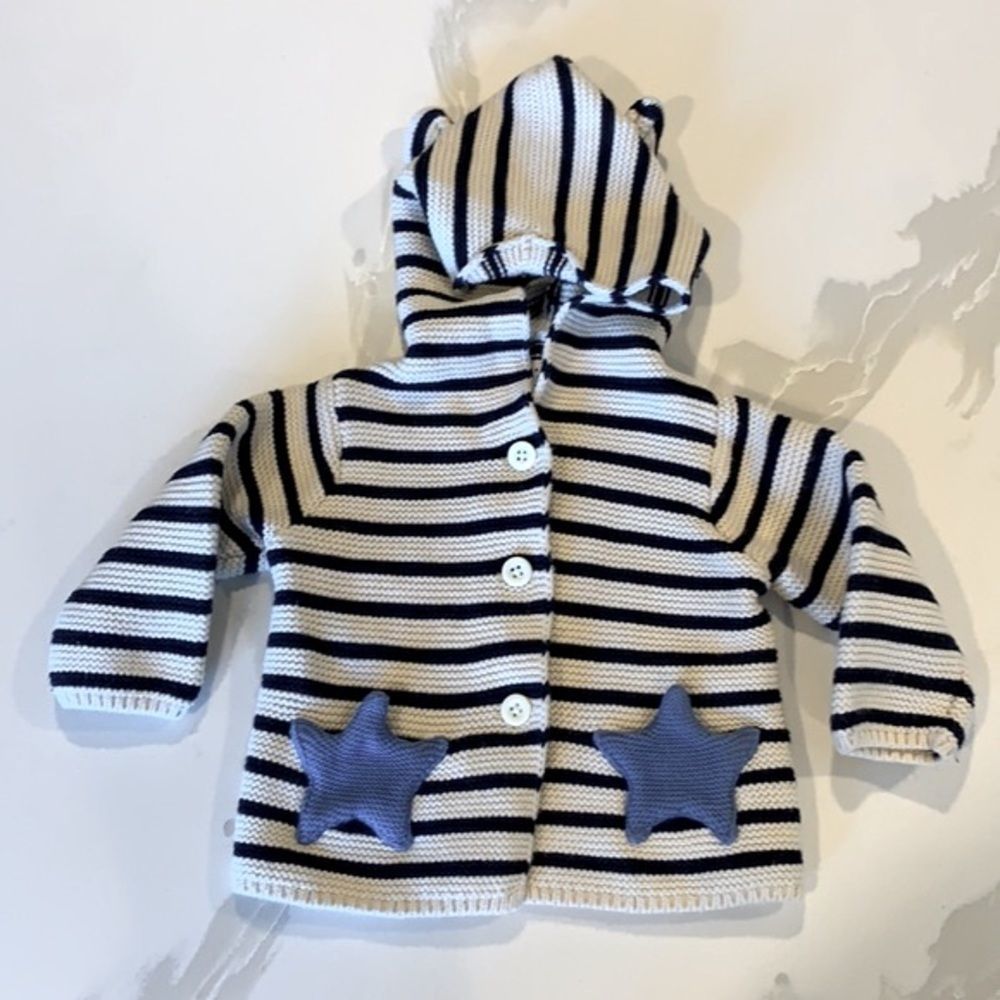 Gap Navy Striped Sweater Star Cardigan Sz 3-6 M